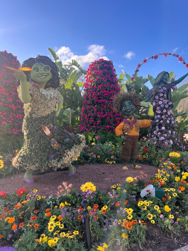 Encanto topiaries at at EPCOT Flower & Garden Festival. 